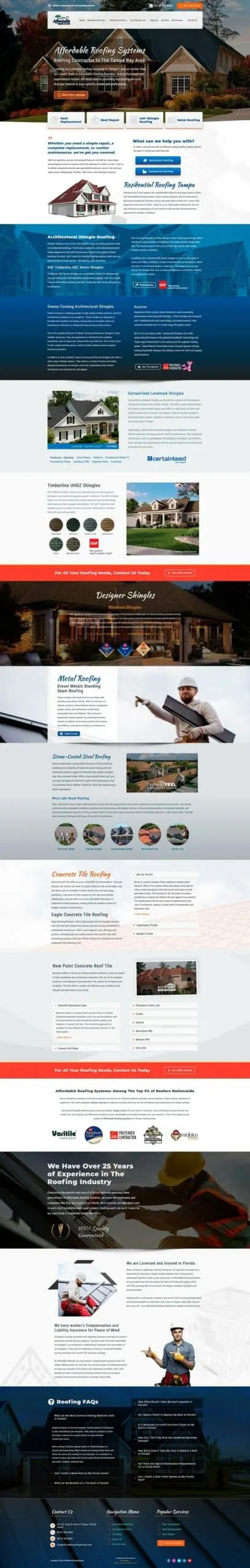 Affordable Roofing Systems website screenshot